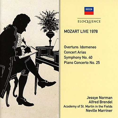 CD cover: Silhouette of Mozart at a piano, text details performers.