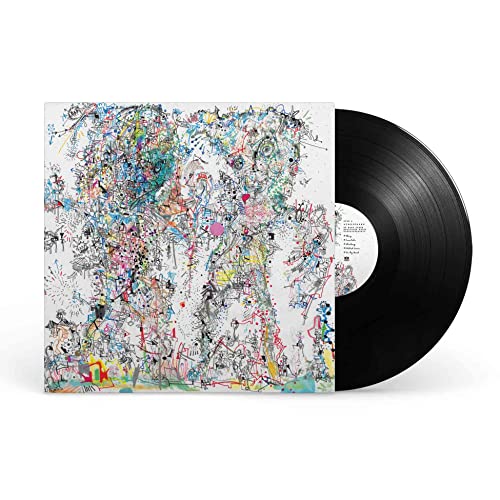 Vinyl record with abstract, colorful cover art featuring a figure.