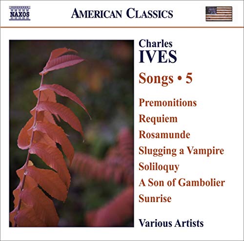 CD cover for "Ivessongs 5" featuring a red leaf and song titles.