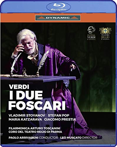 Blu-ray cover for Verdi’s “I Due Foscari” opera featuring a man in costume.