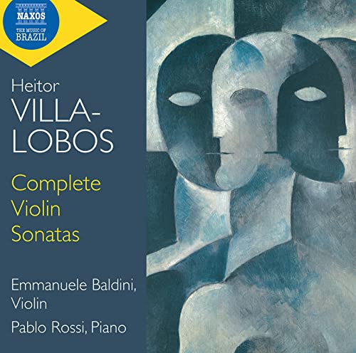 CD cover for Villa-Lobos violin sonatas, featuring abstract face art.