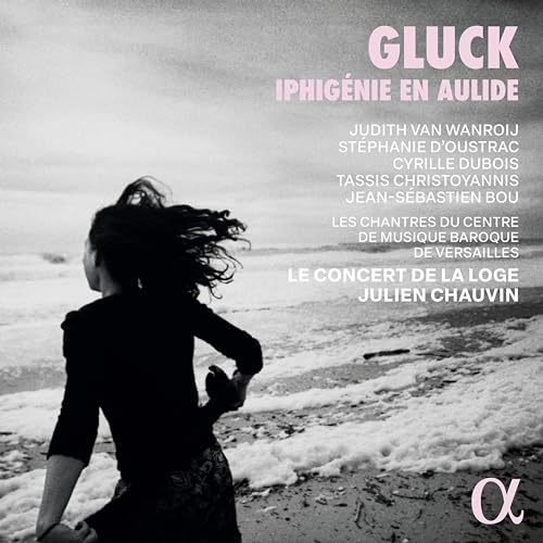 CD cover for Gluck’s *Iphigénie en Aulide* featuring a woman running on a beach.