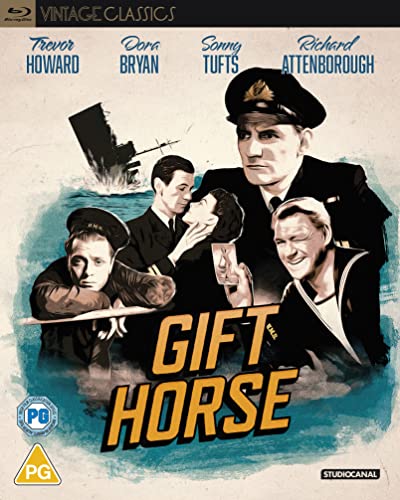 Gift Horse" Blu-ray cover featuring sailors and a distressed ship illustration.