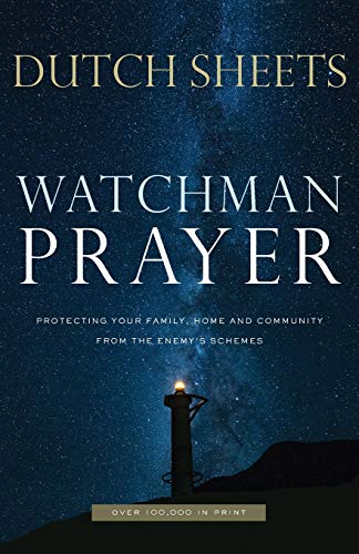 Book cover with title "Watchman Prayer" and a lighthouse silhouette.