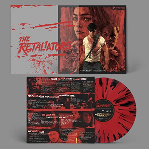 āThe Retaliatorsā soundtrack vinyl record with horror movie artwork and red splatter effect.