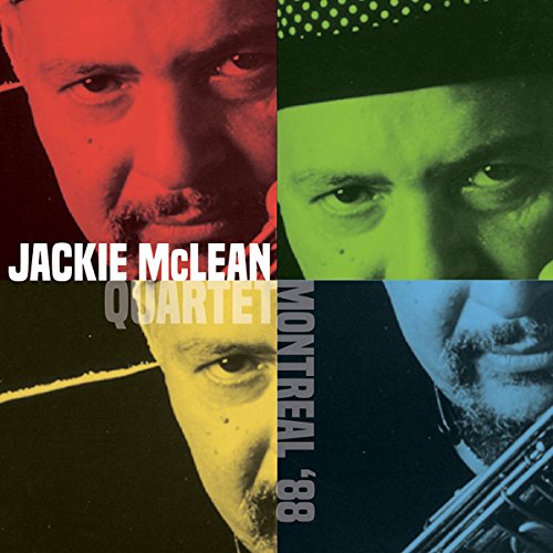 Jackie McLean’s portrait divided into four color-blocked sections, with saxophone detail.