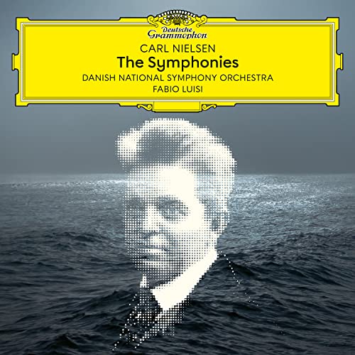 CD cover for Carl Nielsen’s symphonies with portrait and seascape.