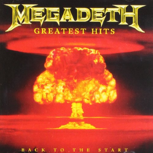 Megadeth album cover with gold text and a large orange explosion on a red background.