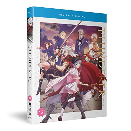 Blu-ray cover for anime “Plunderer” featuring characters with swords.