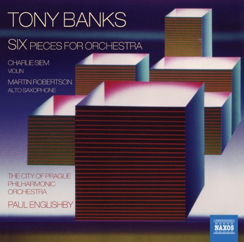 CD cover featuring Tony Banks Six Pieces for Orchestra with abstract geometric cube graphics.