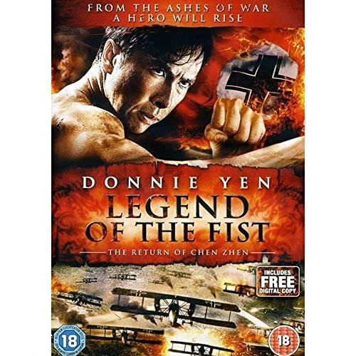 DVD cover for "Legend of the Fist" featuring Donnie Yen and wartime imagery.