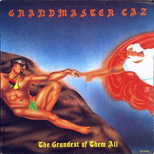Vinyl album cover: Grandmaster Caz depicted in a Michelangelo-inspired pose.