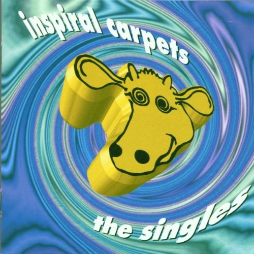 CD cover for “The Singles” by Inspiral Carpets, featuring a yellow cow.