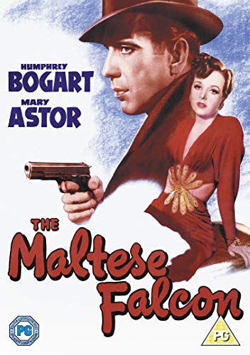 Humphrey Bogart and Mary Astor on cover of "The Maltese Falcon" DVD.