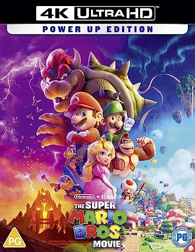 The Super Mario Bros. Movie Blu-ray cover featuring Mario, Bowser, Peach, and other characters.