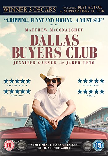 DVD cover for "Dallas Buyers Club" featuring Matthew McConaughey in a cowboy hat.