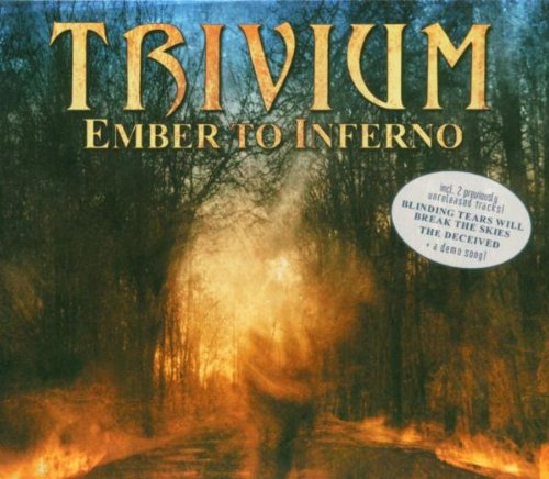 CD cover for “Ember to Inferno” with fiery forest imagery and band name.