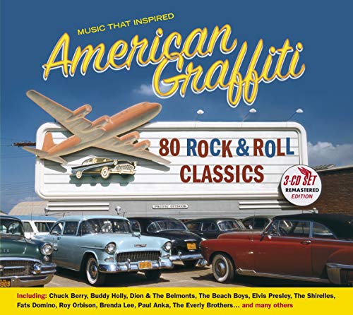 CD cover for “American Graffiti” soundtrack with vintage cars and airplanes.