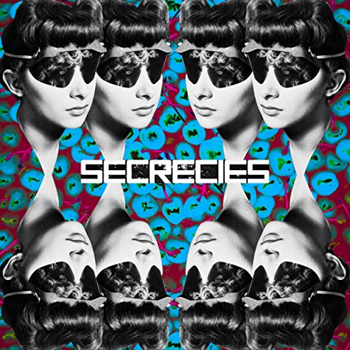 Album cover with repeating image of a woman in sunglasses and the title "SECRECIES".