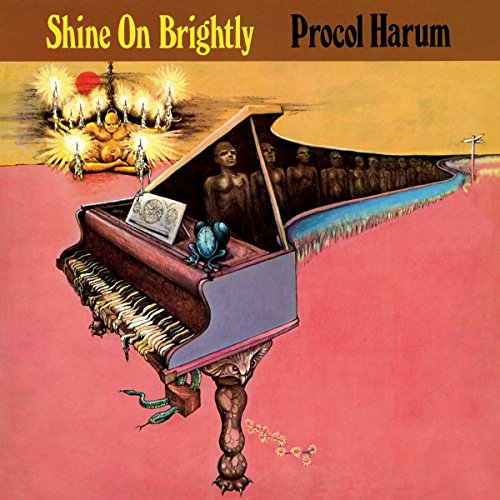 Album cover for Procol Harum’s “Shine On Brightly” featuring a piano and figures.