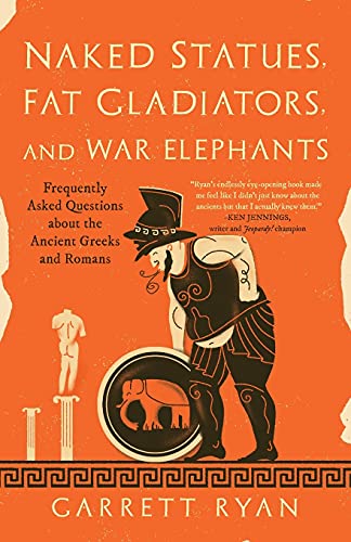 Book cover with illustration of a gladiator, elephant, and classical statues.