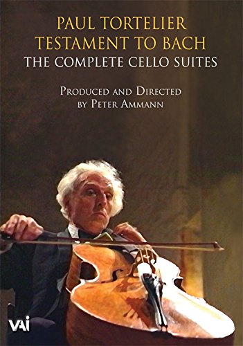 Paul Tortelier playing cello on DVD cover for Bach’s cello suites.