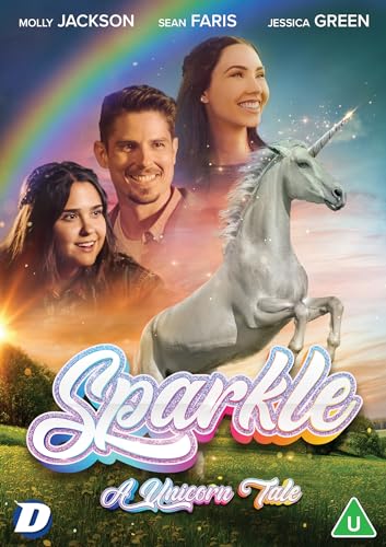 DVD cover for "Sparkle - A Unicorn Tale" featuring people and a unicorn.