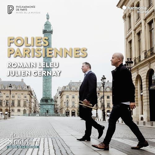 CD cover: two men walking in Paris with a column in background.