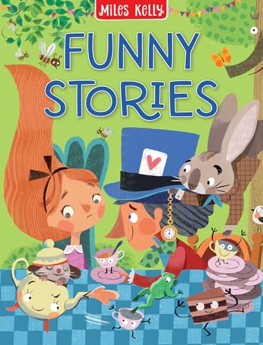 Book cover: "Funny Stories" with illustrated characters at a tea party.