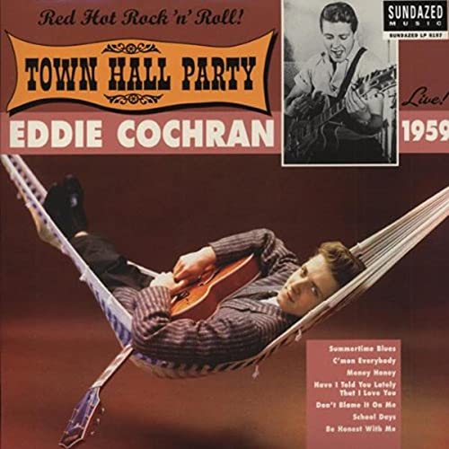 Eddie Cochran vinyl record cover with a relaxed musician in a hammock.