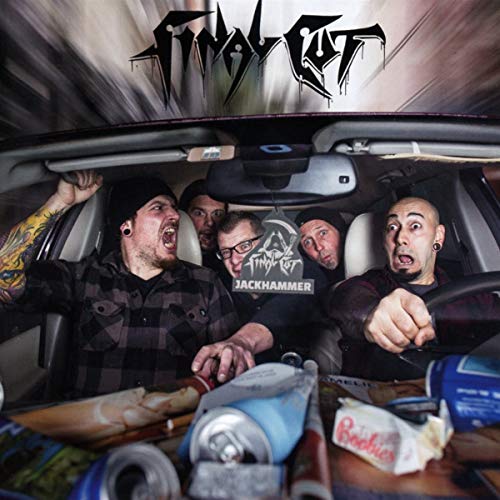 CD cover: band members in a car, looking shocked and energetic.