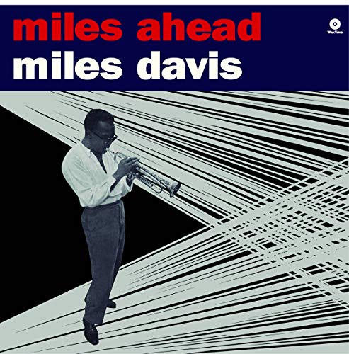 Album cover for Miles Davis’ “Miles Ahead” featuring a musician with a trumpet.
