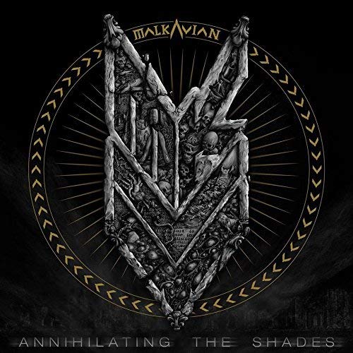Black and white CD cover with a detailed, gothic, shield-shaped design.