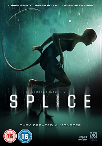 DVD cover for "Splice" featuring a humanoid creature in a dark, rainy setting.