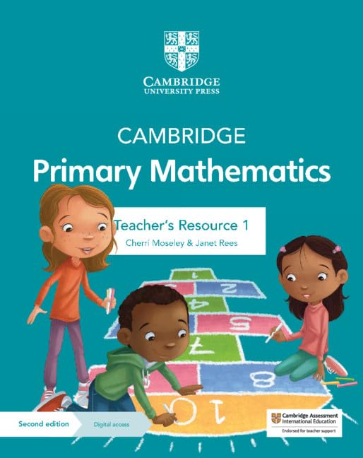 Cover of Cambridge Primary Mathematics Teacher's Resource 1 featuring three children playing hopscotch.