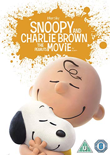 Charlie Brown hugging Snoopy on DVD cover for "The Peanuts Movie".