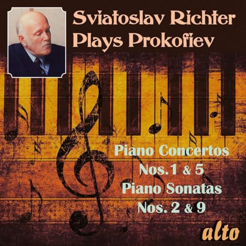 CD cover featuring pianist Sviatoslav Richter with musical notes and keys.