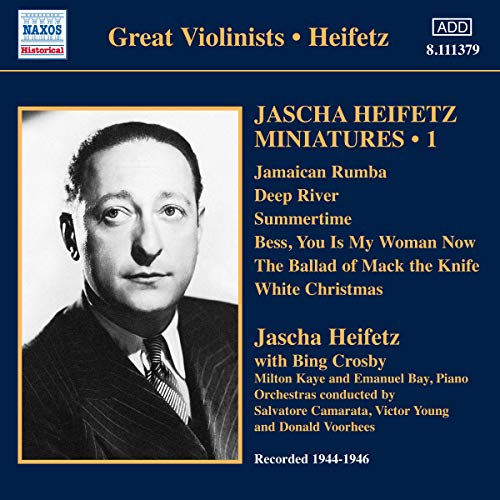 CD cover featuring a portrait of violinist Jascha Heifetz and song titles.