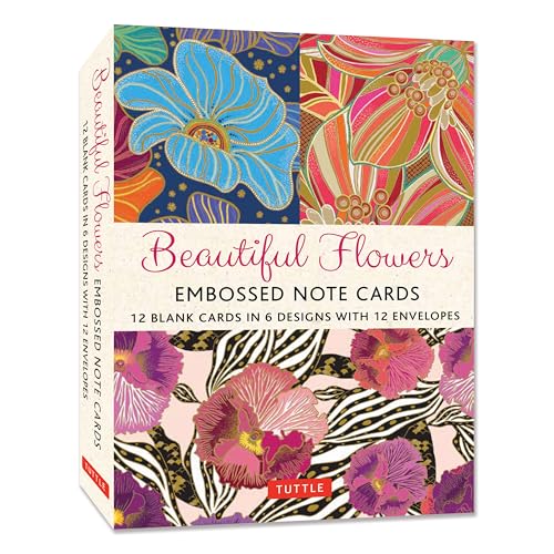 Beautiful Flowers, 12 Embossed Note Cards : 12 Blank Cards in 6 Lovely Designs (2 each) with 12 Patterned Envelopes in a Keepsake Box