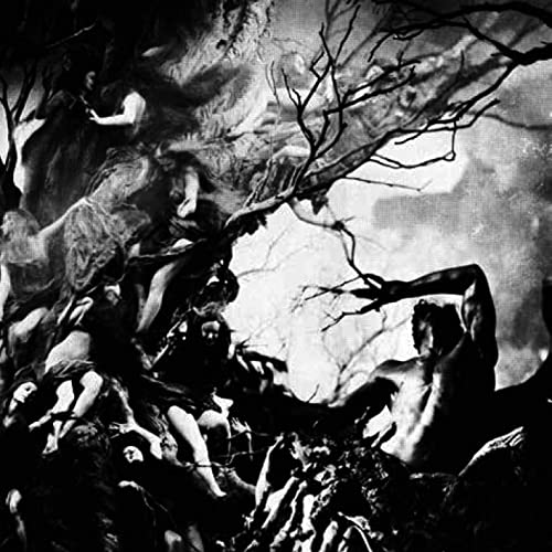 Black and white CD cover with distorted figures and bare trees.