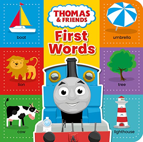 “Thomas the Tank Engine board book with illustrated first words.”