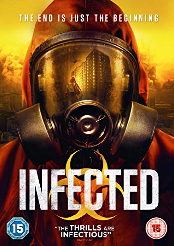 DVD cover for "Infected" featuring a person in a gas mask and biohazard symbol.