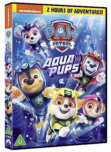 Paw Patrol Aqua Pups DVD cover featuring animated puppies in underwater gear.