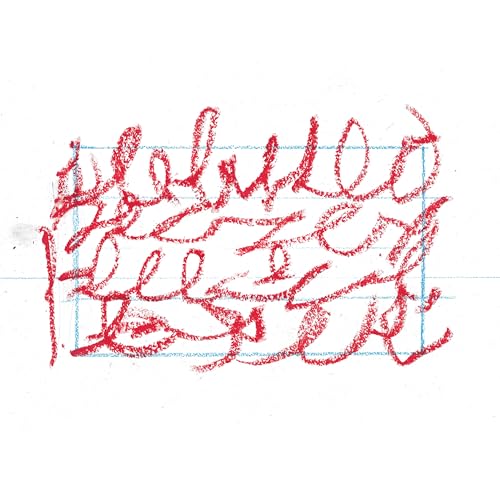Red crayon scribble on lined paper, album cover art.