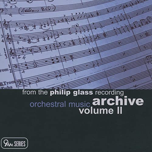 CD cover with musical score background and white text: "Philip Glass Archive".