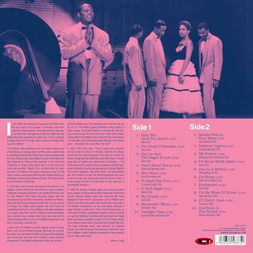 Pink vinyl record cover featuring The Platters in vintage suits, side one and two tracklist.
