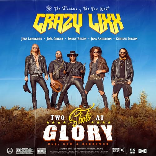 CD cover for Crazy Lixx’s “Two Shots At Glory” featuring five men.