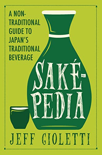 Green book cover with white text and illustration of a sake bottle.