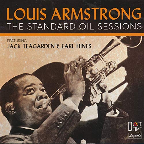 Louis Armstrong playing trumpet, album cover for "The Standard Oil Sessions.