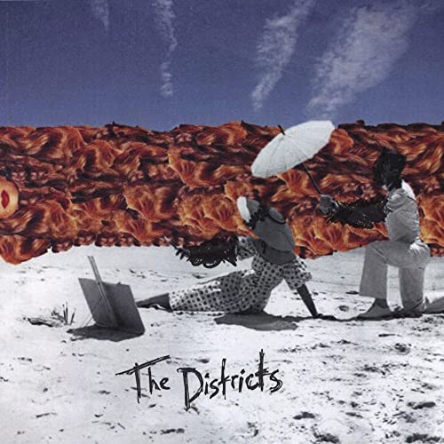 Album cover for The Districts, featuring figures with umbrellas in a surreal landscape.